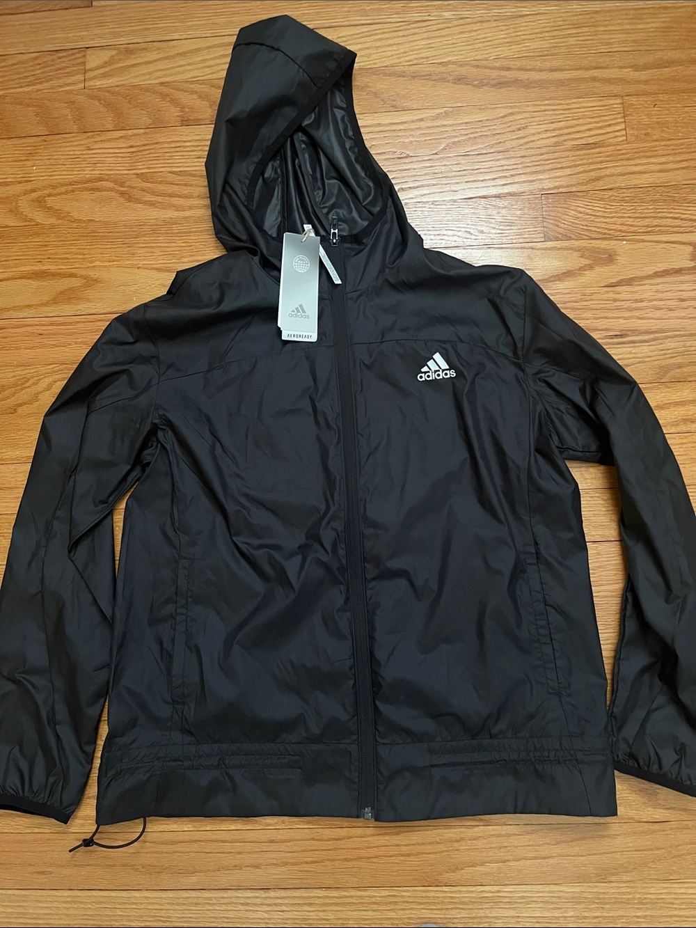 adidas women’s Black Hooded Windbreaker Jacket with Logo